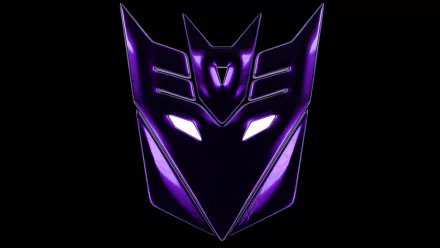 HD Transformers-themed desktop wallpaper featuring a striking purple Decepticon logo on a black background.
