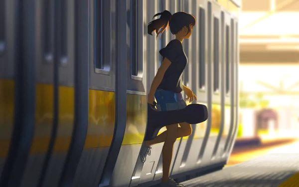  A Girl Exiting A Train With A Guitar by bysau_