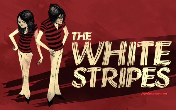 HD desktop wallpaper featuring an artistic rendition of The White Stripes with a red background.