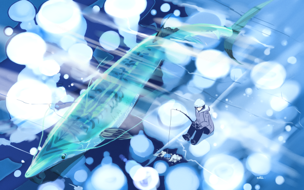 Anime Animal Winter Fish Fisherman Ice HD Wallpaper | Background Image