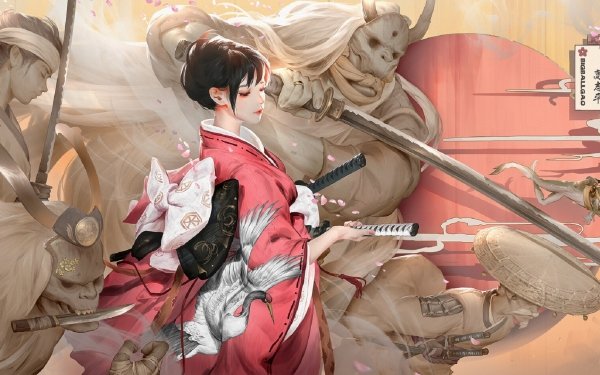 Fantasy Oriental Katana Kimono Demon Samurai Warrior HD Wallpaper | Background Image