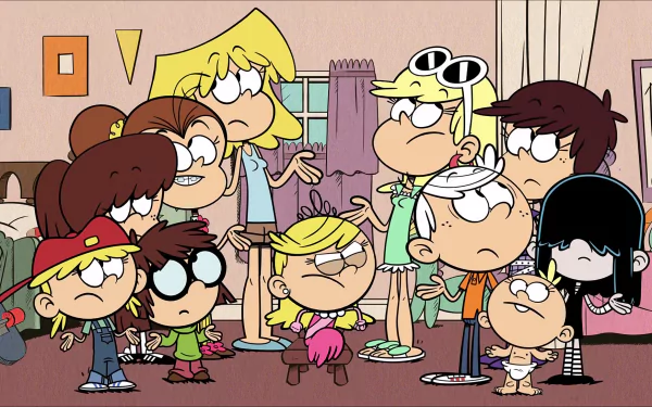 HD desktop wallpaper featuring Luna Loud and characters from The Loud House animated series, gathered in a room.