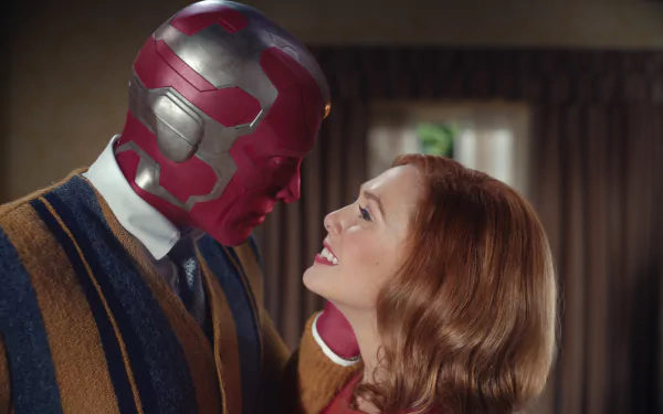 Vision (Marvel Comics) Paul Bettany Scarlet Witch Elizabeth Olsen TV Show WandaVision HD Desktop Wallpaper | Background Image
