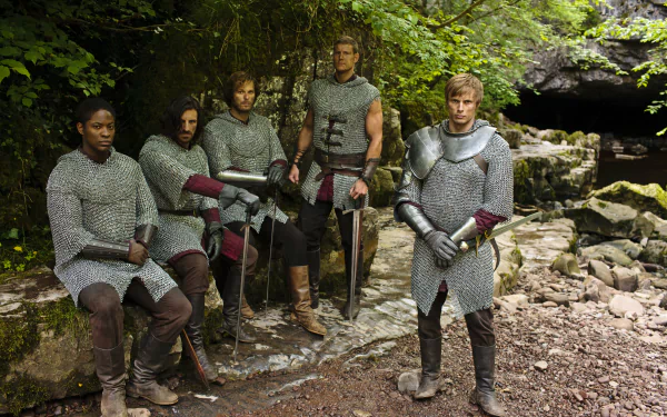 Bradley James Arthur (Merlin) Tom Hopper Percival (Merlin) Rupert Young Leon (Merlin) Eoin Macken Gwaine (Merlin) Adetomiwa Edun Elyan (Merlin) TV Show Merlin (2008) HD Desktop Wallpaper | Background Image