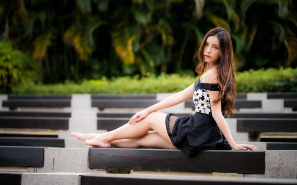 Women Asian Model Brunette Long Hair Dress Depth Of Field HD Wallpaper | Background Image
