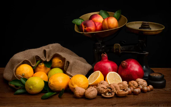 fruit nectarine lemon nut food still life HD Desktop Wallpaper | Background Image