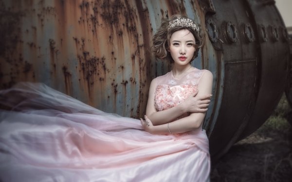 Women Asian Model Brunette Short Hair Pink Dress HD Wallpaper | Background Image