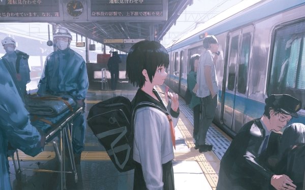 Anime Train Station School Uniform Train HD Wallpaper | Background Image