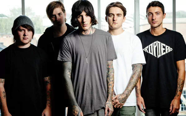 HD wallpaper of Bring Me The Horizon band members posing for a group photo.