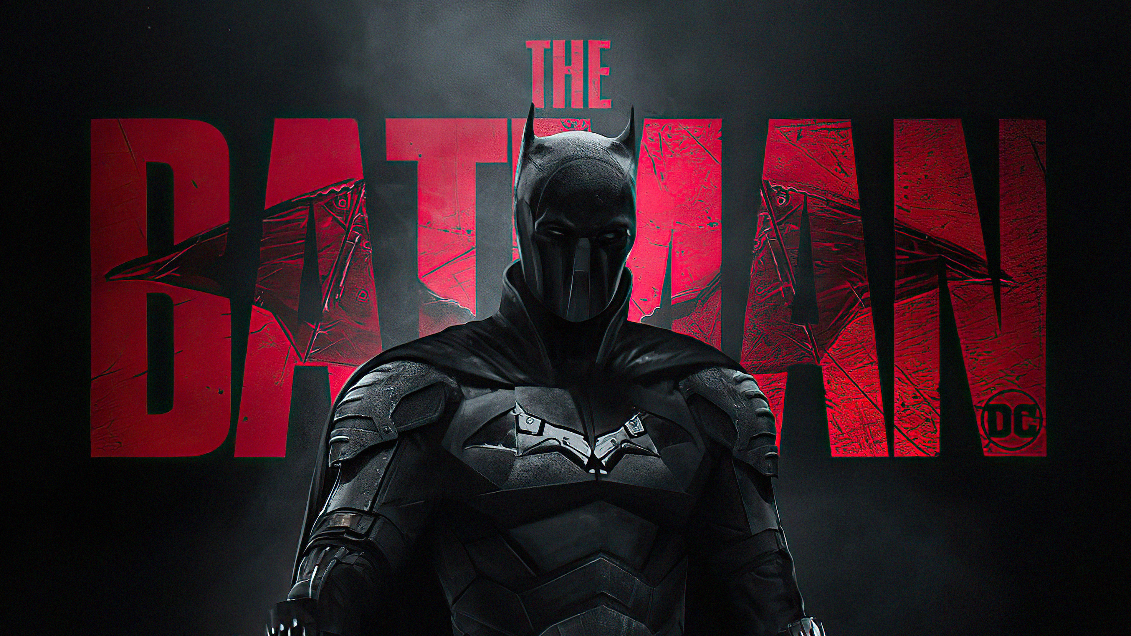 Dark and dramatic The Batman movie themed wallpaper featuring the iconic DC Comics character, Batman.