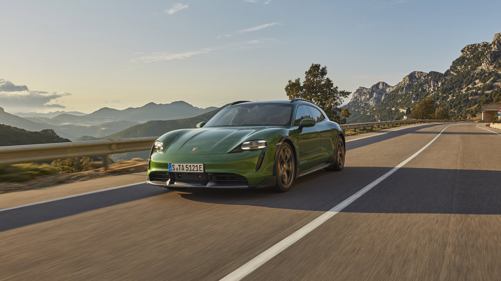 Download Green Car Porsche Porsche Taycan Vehicle Porsche Taycan Turbo S 4k Ultra HD Wallpaper