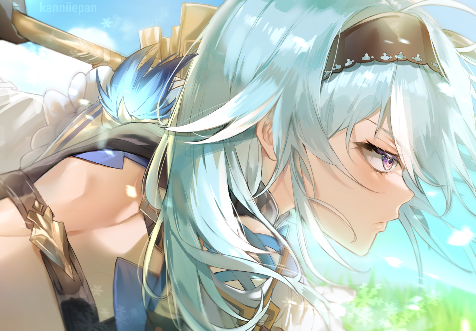 Download Purple Eyes Aqua Hair Eula (Genshin Impact) Video Game Genshin Impact HD Wallpaper by kanniiepan