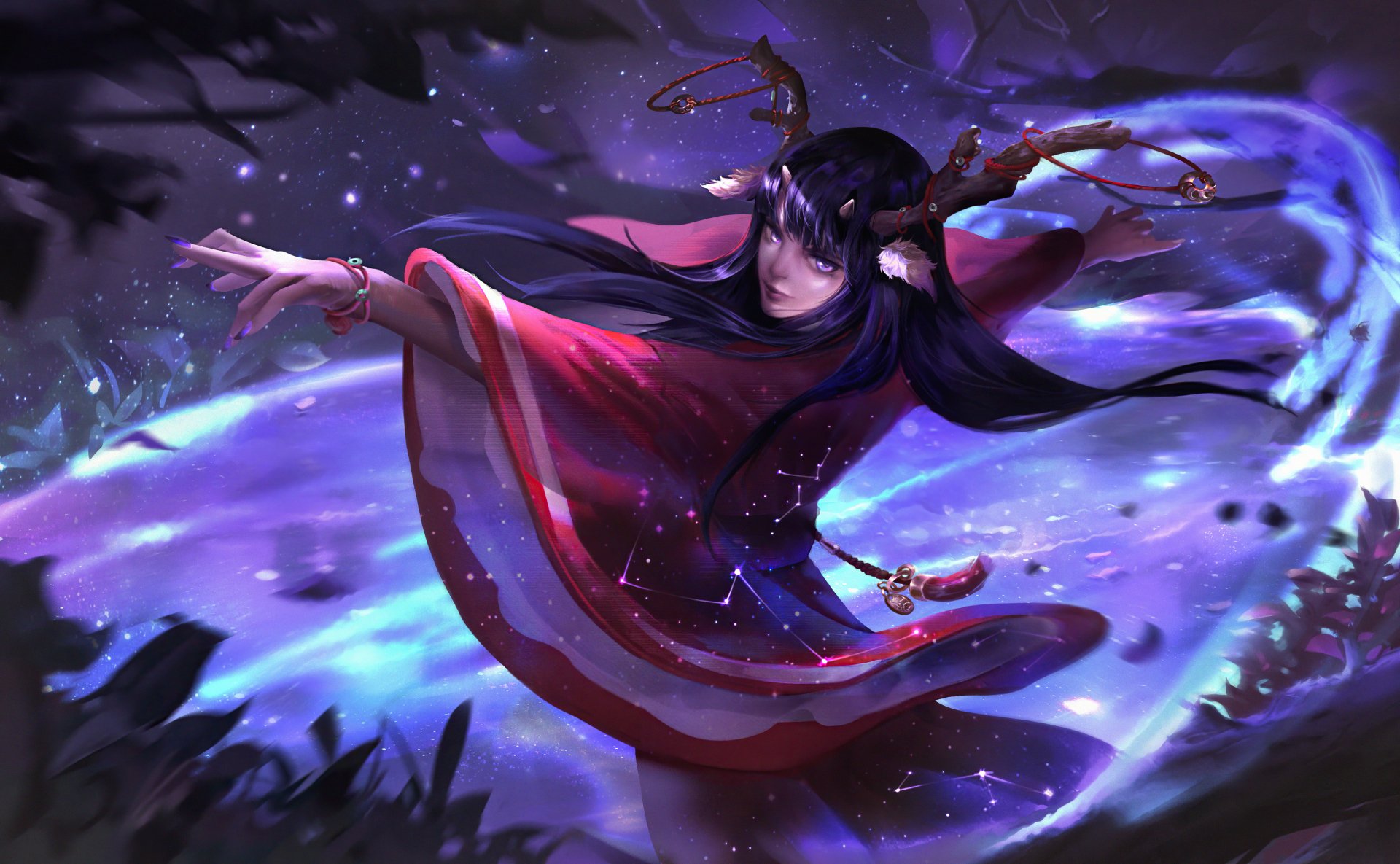 Download Purple Eyes Horns Purple Hair Fantasy Woman 4k Ultra HD Wallpaper by Son Nguyen