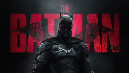 4K Ultra HD PC wallpaper featuring Batman from DC Comics' movie The Batman, with a dark background and bold red title text.