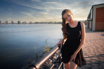 depth of field black dress woman model HD Desktop Wallpaper | Background Image