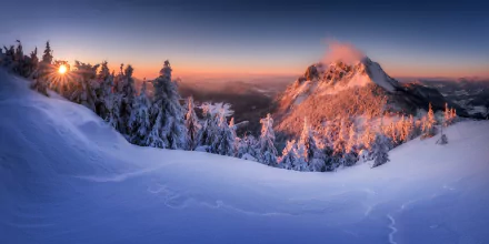Slovakia mountain sunset snow nature winter Snowy Mountain winter sunset HD Desktop Wallpaper | Background Image
