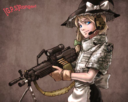 M249 light machine gun Marisa Kirisame Anime Touhou HD Desktop Wallpaper | Background Image