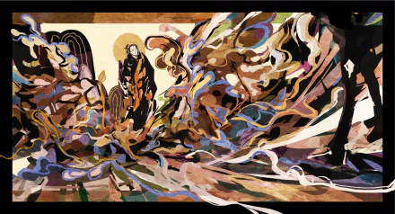 HD PC desktop wallpaper featuring Suguru Geto from the anime Jujutsu Kaisen in a dynamic, stylized scene with vivid swirling energy effects.