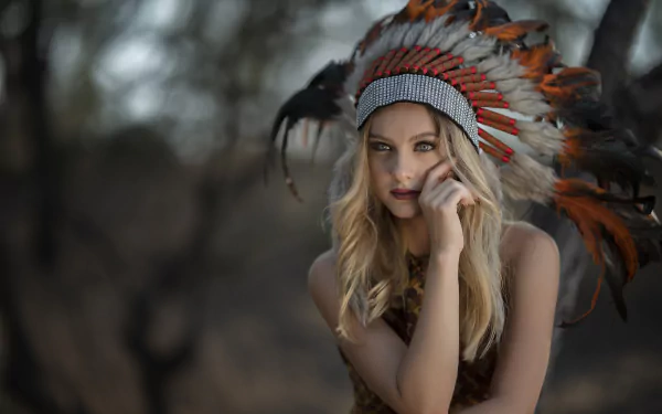 headdress depth of field lipstick blonde woman model HD Desktop Wallpaper | Background Image