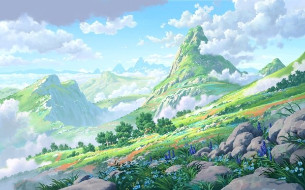 Artistic Landscape Flower Mountain Nature Cloud HD Wallpaper | Background Image