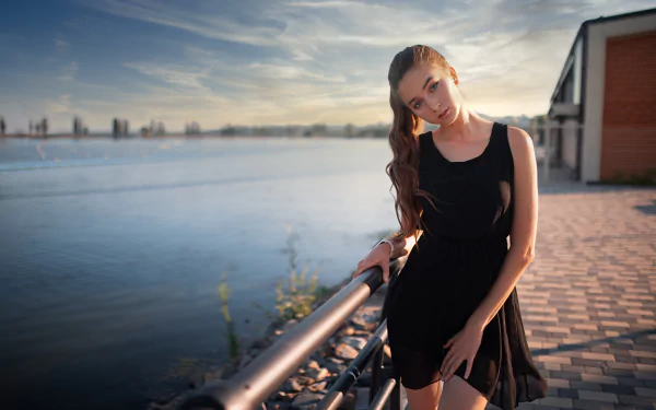 depth of field black dress woman model HD Desktop Wallpaper | Background Image