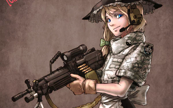 M249 light machine gun Marisa Kirisame Anime Touhou HD Desktop Wallpaper | Background Image