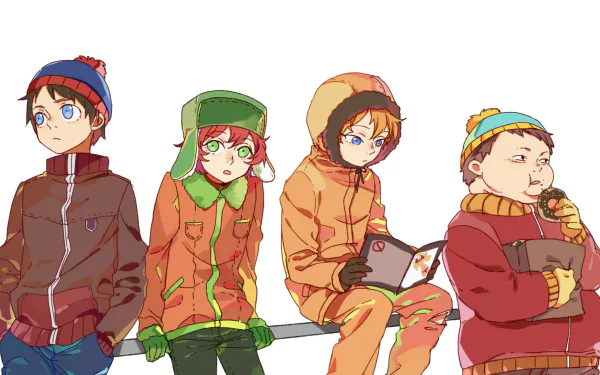 hoodie brown hair blonde hat black hair red hair green eyes blue eyes Kenny McCormick Eric Cartman Stan Marsh Kyle Broflovski TV Show South Park HD Desktop Wallpaper | Background Image