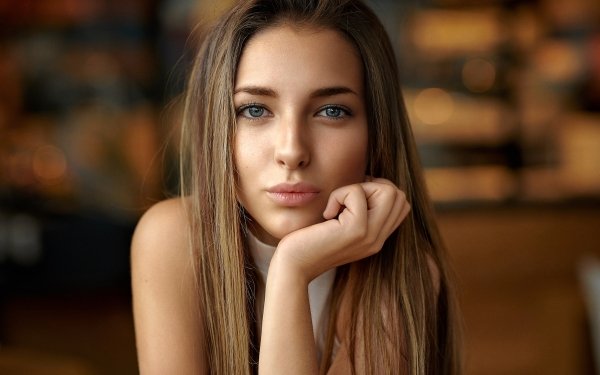Women Model Brunette Blue Eyes Stare Face HD Wallpaper | Background Image