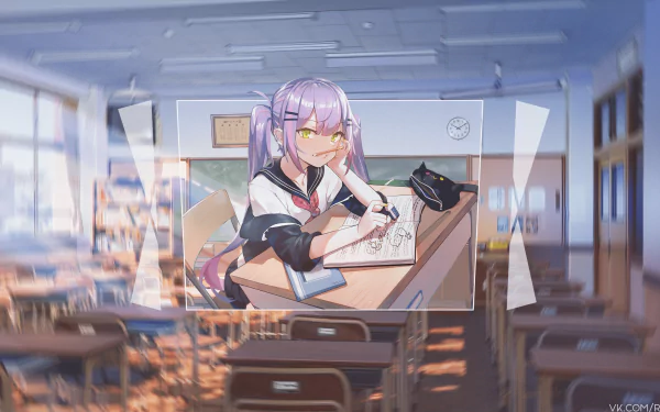 picture-in-picture classroom desk Tokoyami Towa hololive Anime Virtual Youtuber HD Desktop Wallpaper | Background Image