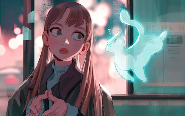 brown hair cat spirit fantasy woman HD Desktop Wallpaper | Background Image