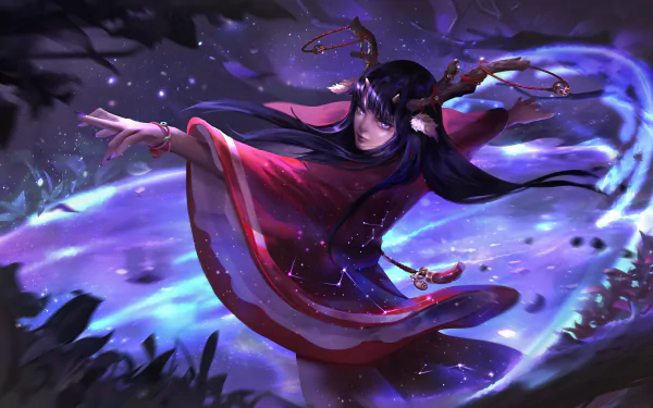 purple eyes horns purple hair fantasy woman HD Desktop Wallpaper | Background Image