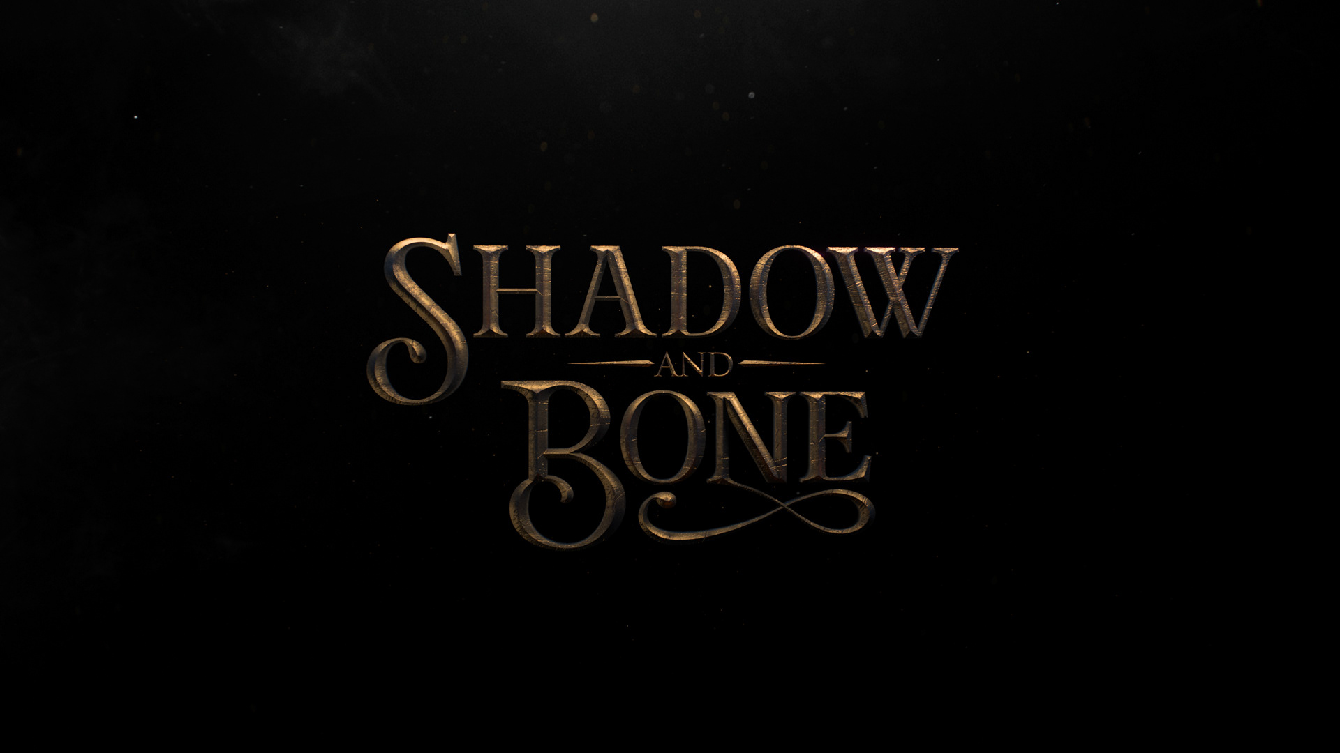 HD wallpaper featuring the elegant golden logo of Shadow and Bone on a dark, textured background for desktop.