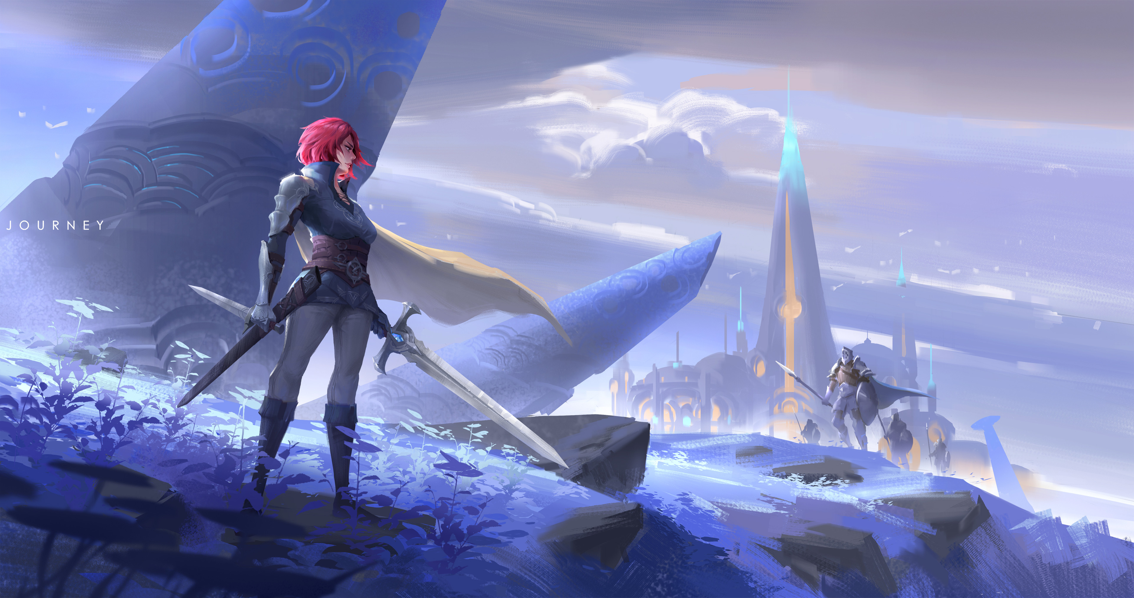 Download Sword Pink Hair Fantasy Woman Warrior HD Wallpaper by zhou qingtao