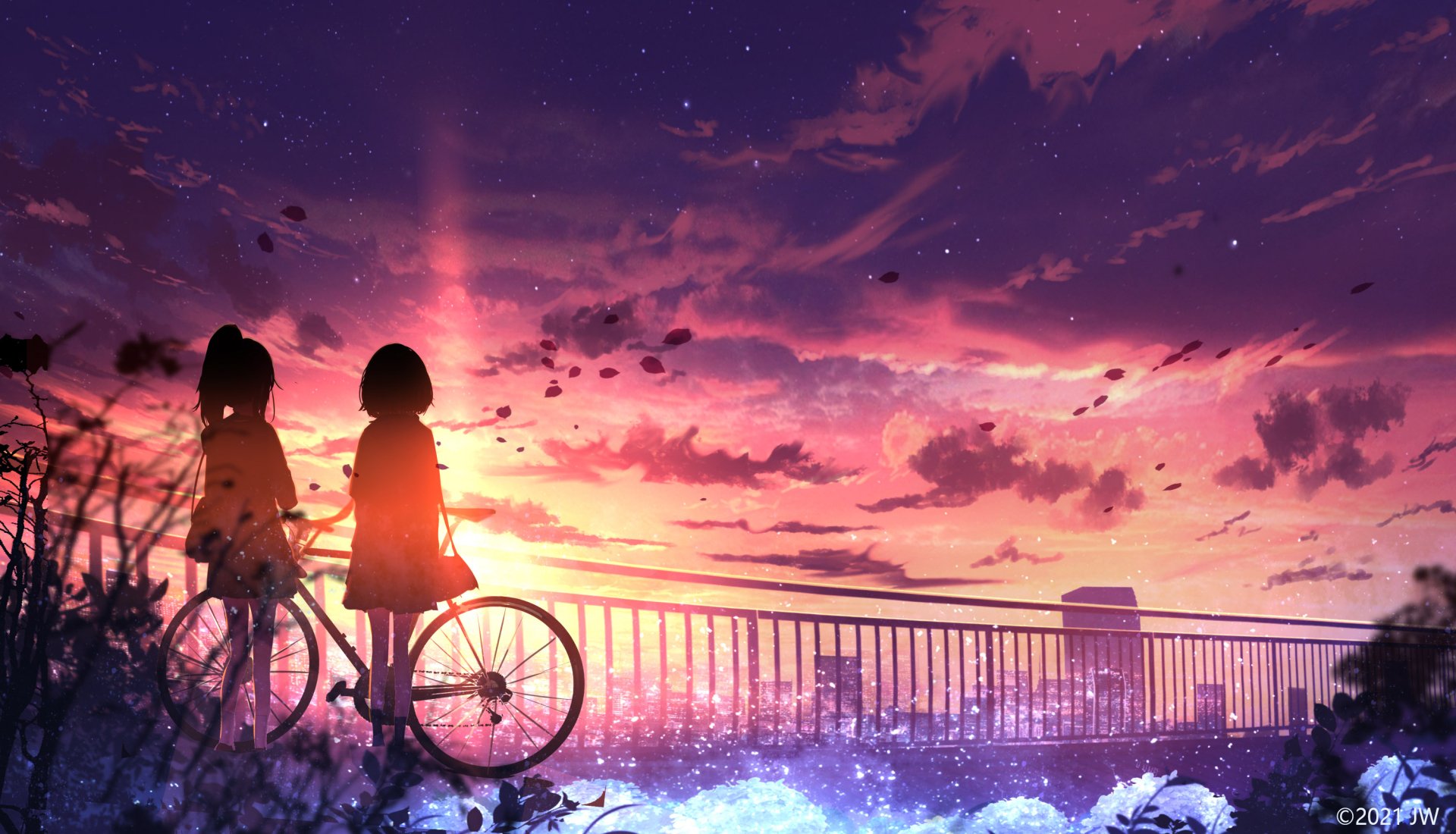 Download City Sky Sunset Bike Anime Girl Anime Girl Anime Sunset HD ...