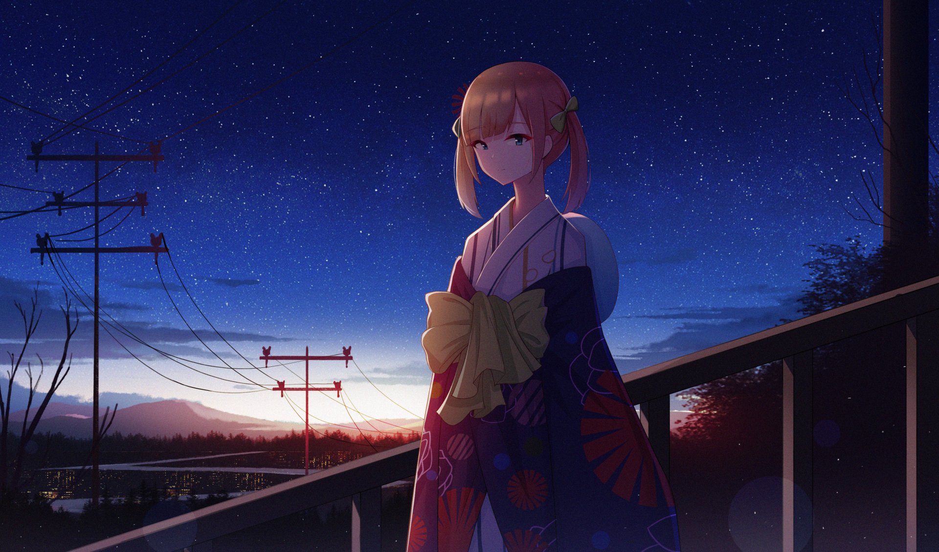Download Short Hair Starry Sky Night Anime Girl Anime Girl Anime Night HD Wallpaper by Bzd