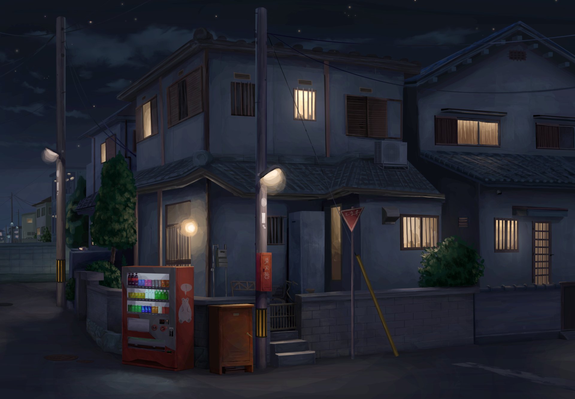 Download House Night Anime City Anime Night HD Wallpaper by タミっ子