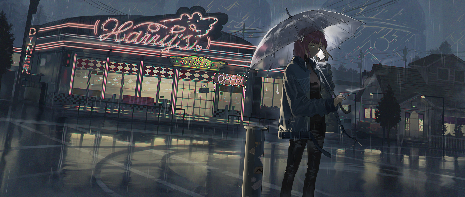 Download Rain Smartphone Pink Hair Umbrella Short Hair Anime Woman Rain Anime HD Wallpaper by 黒田ヱリ