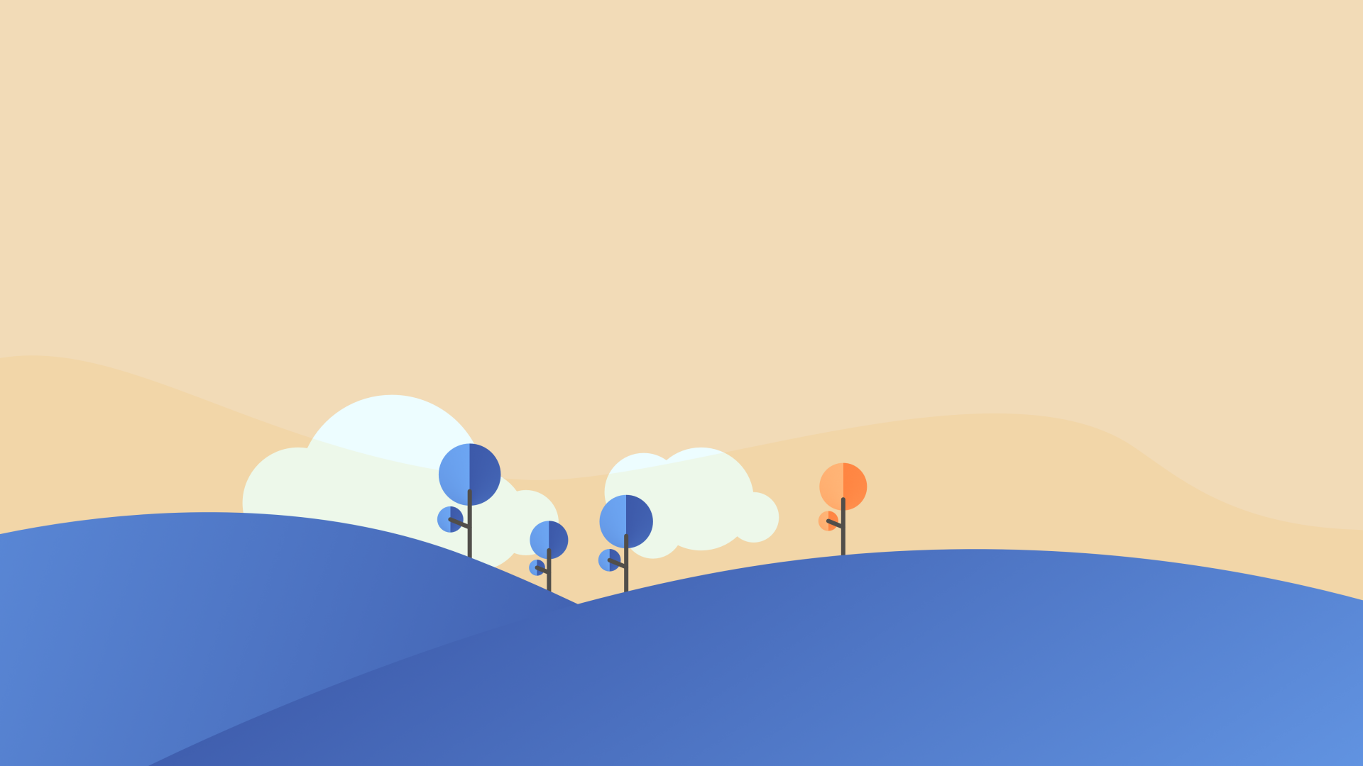 Blue flat minimal landscape on a summer day with abstract trees and clouds by dpcdpc11