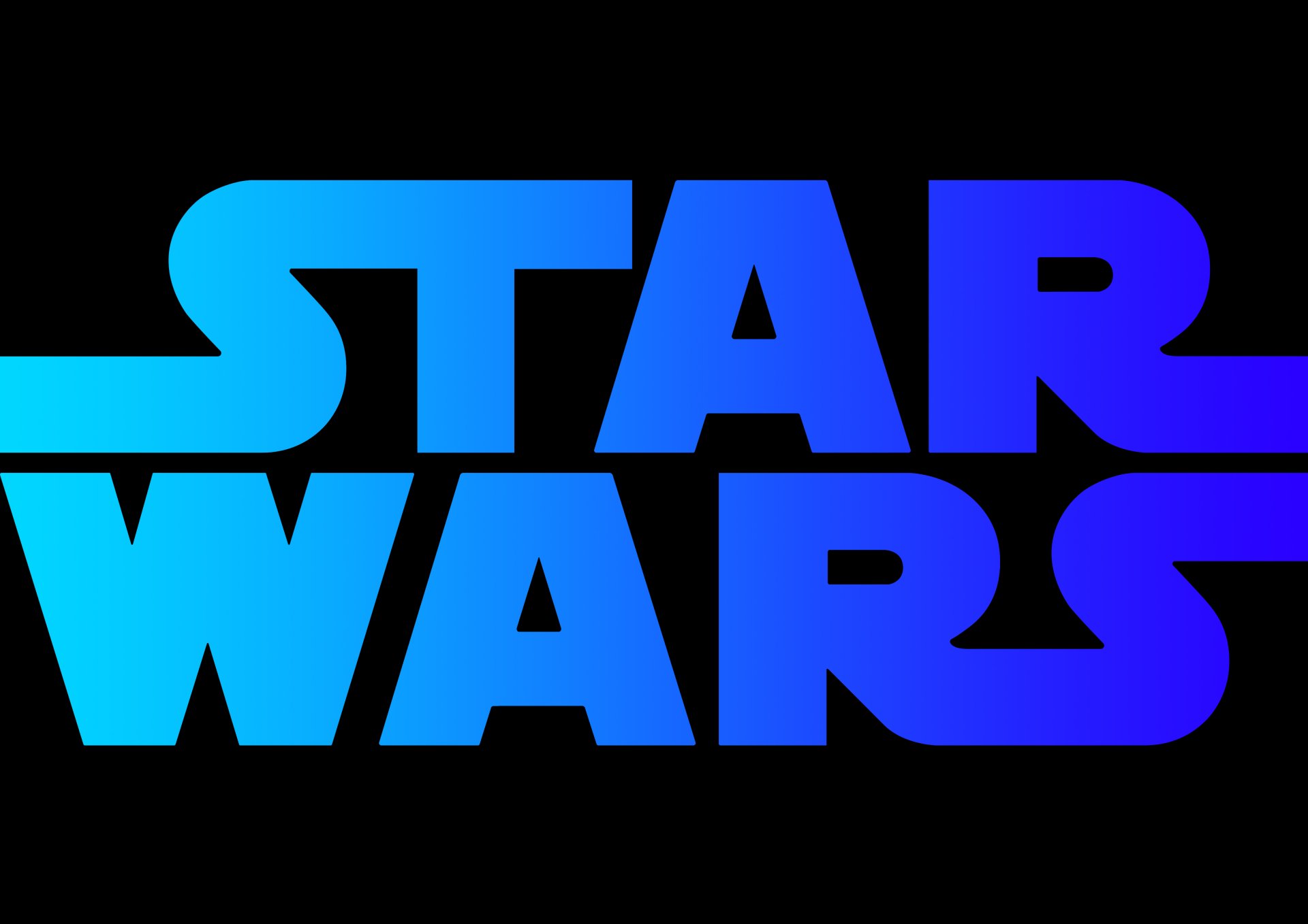 Star Wars logo in vibrant blue gradient, designed as a 4K Ultra HD PC desktop wallpaper blending sci-fi elements with iconic branding.