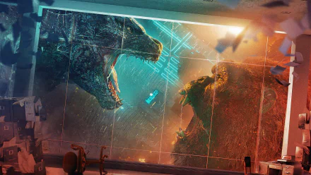 4K Ultra HD wallpaper featuring Godzilla and King Kong from the Monsterverse movie Godzilla vs Kong in an intense face-off scene.