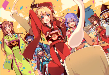 Marisa Kirisame Reimu Hakurei Cirno (Touhou) Hong Meiling Patchouli Knowledge Remilia Scarlet Flandre Scarlet Anime Touhou HD Desktop Wallpaper | Background Image