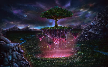 floating island tree fantasy nature HD Desktop Wallpaper | Background Image