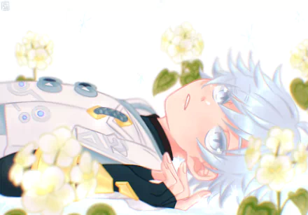 HD PC desktop wallpaper featuring Chongyun from the video game Genshin Impact, surrounded by soft yellow flowers in a bright, serene setting.