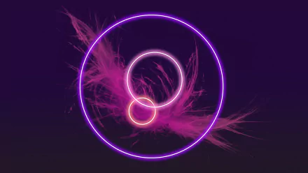 Abstract purple circles with glowing neon edges set against a dark background, designed as a vibrant 4K Ultra HD PC desktop wallpaper.