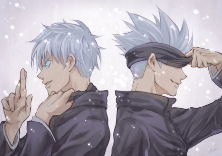 blindfold school uniform blue eyes white hair Satoru Gojo Anime Jujutsu Kaisen HD Desktop Wallpaper | Background Image
