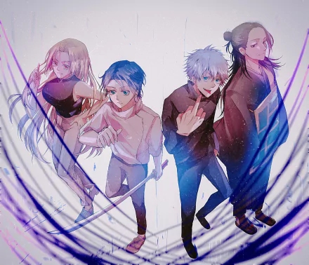 blonde Yuki Tsukumo Suguru Geto black hair Yuta Okkotsu blue eyes white hair Satoru Gojo Anime Jujutsu Kaisen Gojo & Geto HD Desktop Wallpaper | Background Image
