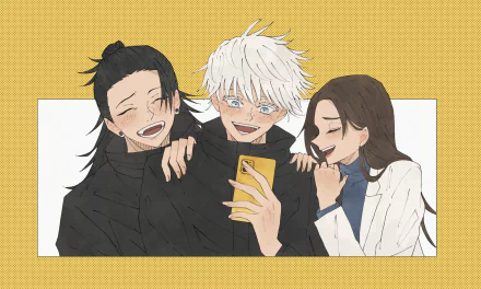 school uniform blue eyes white hair black hair brown hair Shoko Ieiri Suguru Geto Satoru Gojo Anime Jujutsu Kaisen Gojo & Geto HD Desktop Wallpaper | Background Image