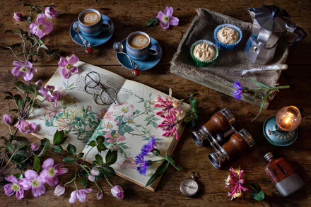 binoculars book flower photography still life HD Desktop Wallpaper | Background Image