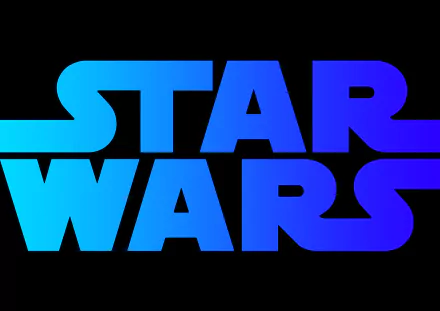 Star Wars logo in vibrant blue gradient, designed as a 4K Ultra HD PC desktop wallpaper blending sci-fi elements with iconic branding.