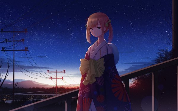 Anime Girl Night Starry Sky Short Hair HD Wallpaper | Background Image